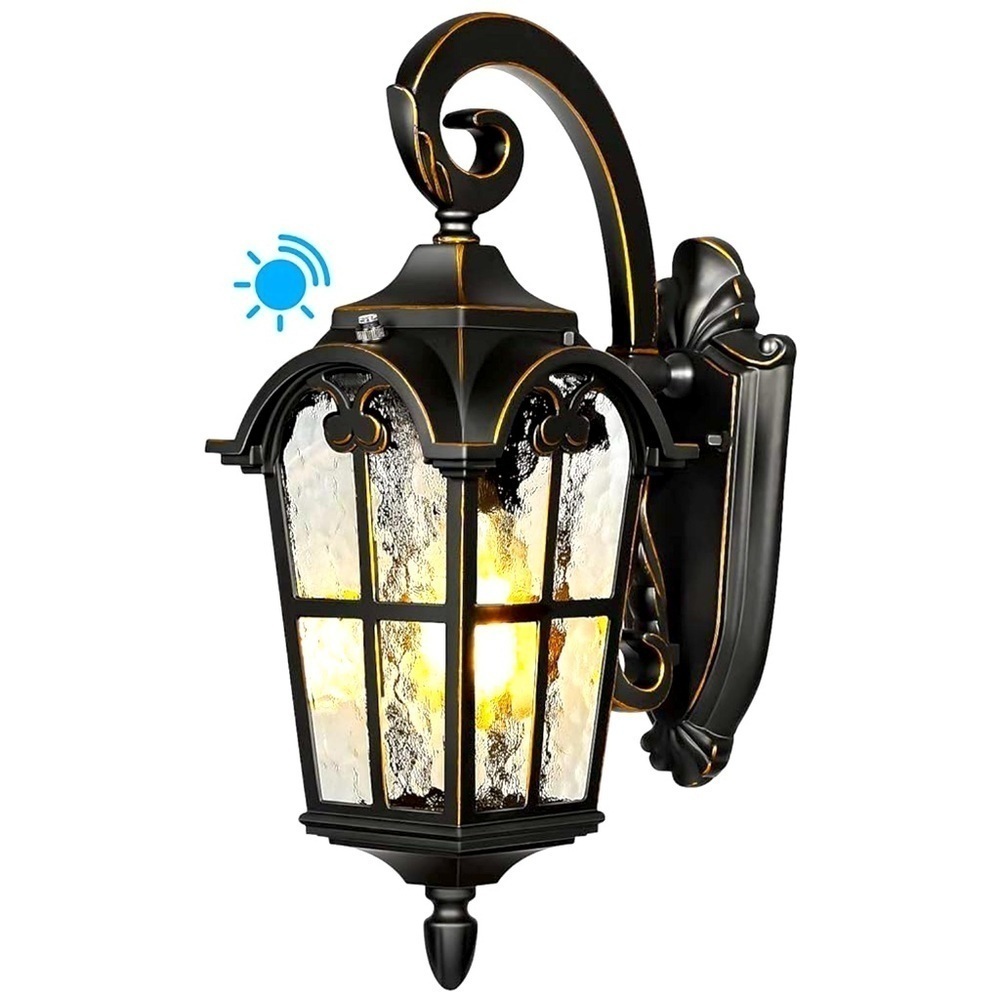 Denwenwils outdoor wall sconce. Dusk to Dawn. Weather resistant. Black/Gold. NWT